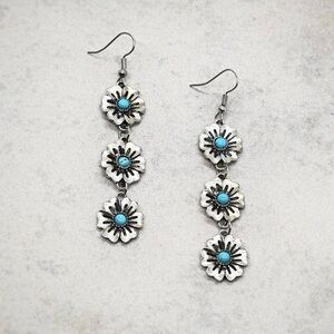 Silver Flower Dangle Earrings